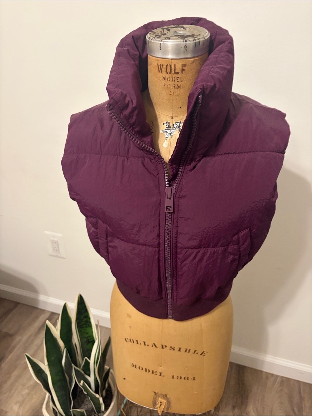 Garage Women's Quilted Plum Puffer Vest with High Collar
